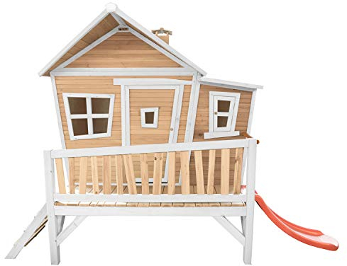 AXI Emma Casetta con pavimento e scivolo rosso | Casa da gioco per giardino/esterno in marrone e bianco di legno FSC | Parco giochi per bambini