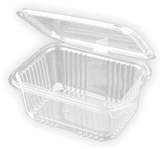 TELEVASO - 125 uds - Envase Recipiente para Comidas frías con Tapa bisagra Rectangular - Capacidad 500 ml - Polietileno (Pet) Transparente