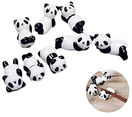 8 Pcs Set Cute Panda Ceramic Ware Chopsticks Stand Rest Rack，Ceramic Panda Pattern Chopsticks Rest Spoon Fork Knife Holder Rack Practice Furnishing Articles