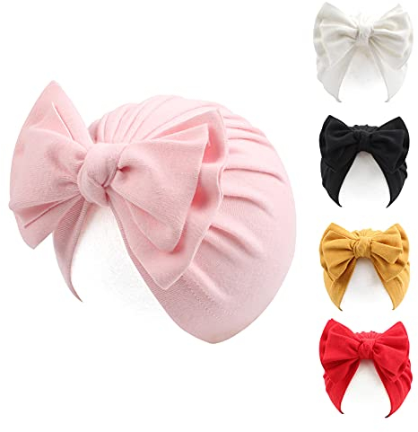 Pesaat Baby Mütze Mädchen Baumwolle Neugeborenen Mütze Mit Schleife Erstlingsmützen für 0-3 Jahren Mädchen Newborn Mütze Herbst,Winter(5er Set- C, 0-3 Jahren)