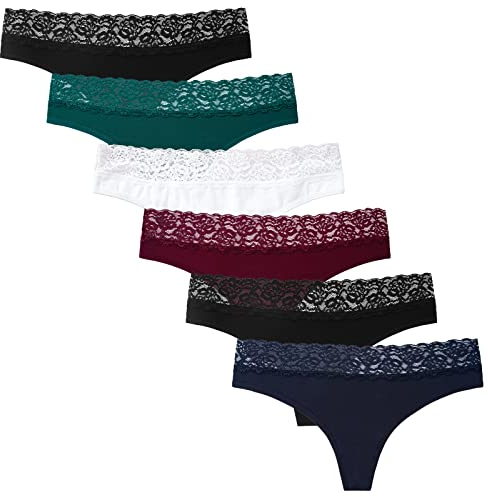 INNERSY Tangas Damen Sexy String für Frauen Spitzen Unterwäsche Baumwoll Strings Mehrpack 6 (M, Beliebt Mehrfarbig)