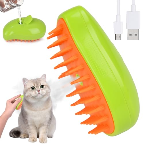 Cat Steam Brush 3 In1 Pet Hair Cleaner Brush, Electric Pet Massage Comb, Rechargeable Pet Steamer Brush, Multifunctional Cat Grooming Brush for Removing Tangled Loosse Hair, GREEN