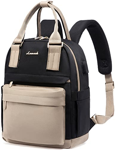 LOVEVOOK Rucksack Damen Klein, Wasserdicht Cityrucksack Handtasche 2 in 1 mit USB Ladeanschluss, Mini Tasche Daypack Backpack Women Elegant für Freizeit Schule Reisen Arbeit, Khaki Schwarz