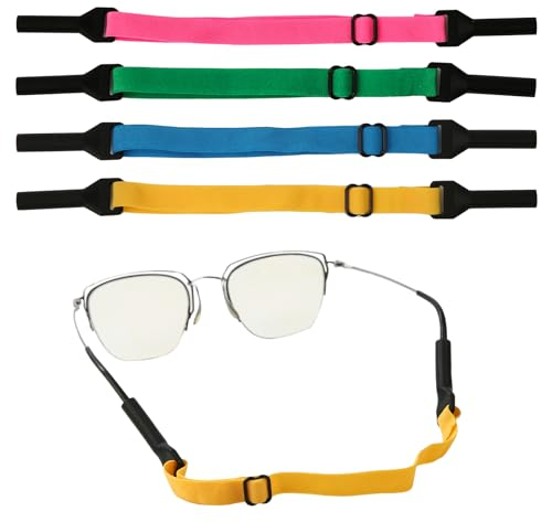 LUTER 4pcs Adjustable Glasses Straps, Universal Eyeglasses Retainer Strap Silicone Sunglasses Strap Glasses Head Band for Sports for Men Women Teenagers (Turmeric, Green, Blue, Rose Red) (A11293)
