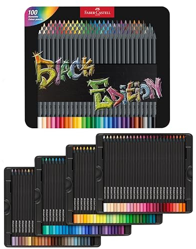 FABER-CASTELL 116490 - Buntstifte Black Edition, 100er Metalletui, bruchsicher, für Kinder und Erwachsene