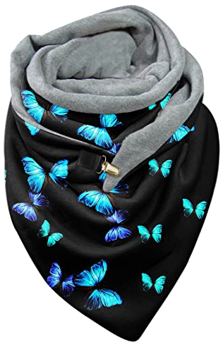 Loopschals Für Damen, Blumen Weich Winterschal Schmetterlings-Druck Mit Schnalle Loop Schal Wolle Warmer Schultertuch Highquality Muster Cape Winter Kopftücher Langes Tuch Stola Für Abendkleid
