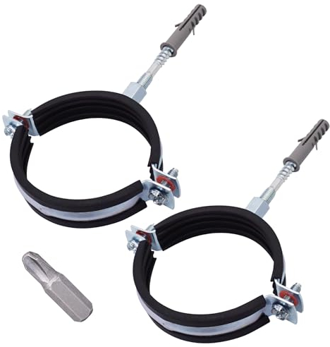 SKIR'CO Lot de 2 supports de tuyau avec revêtement en caoutchouc pour tuyaux de 75 à 80 mm, supports de tuyau pour montage mural et au plafond, colliers de serrage