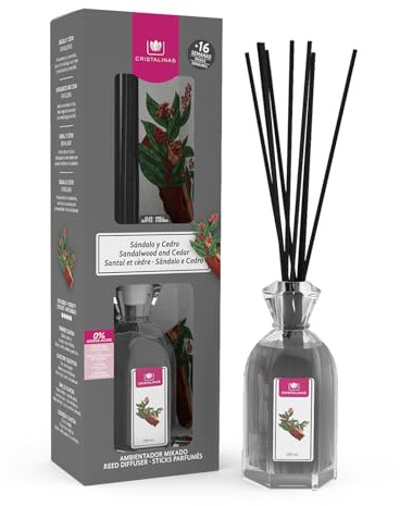 CRISTALINAS | Ambientador Mikado | Larga Duración 16 Semanas | 180ml | 0% Alcohol (Sándalo y Cedro, 180ml)