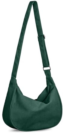 FITDON Corduroy Crescent Crossbody Bag for Women, Small Sling Hobos Crossbody Bag Dumpling Bag Crescent Purse with Adjustable Strap, Green