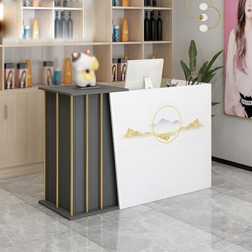 Reception Banco Reception, Semplice Armadio Cassiere, Tavoli della Sala Reception, Bancone Reception con Cassetto, Banco Reception per Superm (Dimensioni: 120 x 90 x 40 cm, Colore: Stile di stampa