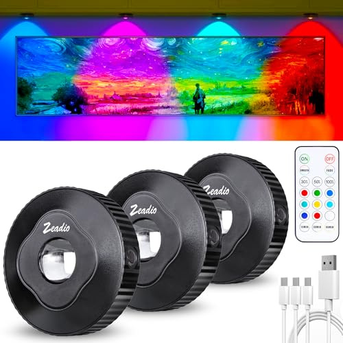Zeadio luci da armadio LED con telecomando, illuminazione da incasso ricaricabile con pulsante a pressione e pulsante dimmerabile per soggiorno, camera da letto, dispensa, ecc(Confezione da 3)