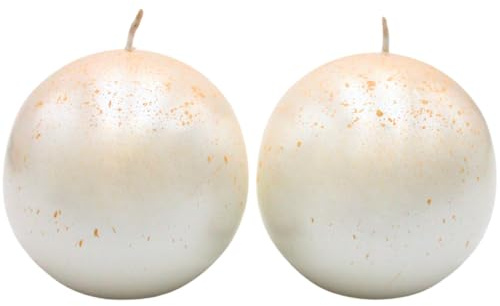 Velas decorativas de alta calidad en forma de bola. Juego de 2 velas esféricas en nácar con un sutil acabado brillante. Contenido: 2 unidades, tamaño L/B/H: aprox. 8 x 8 x 8 cm.