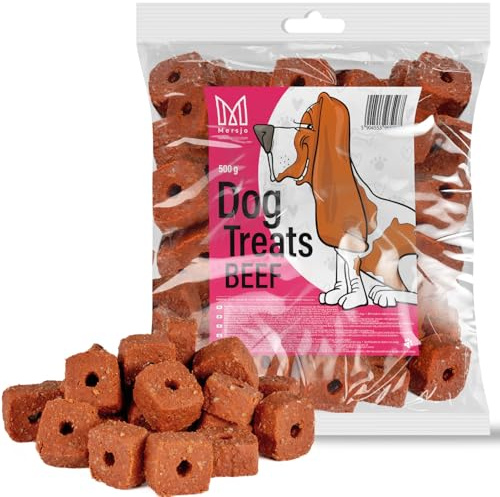 MERSJO Hundsnacks träningssnacks – 500 g hundmat torrt, hundgodis, läckra för hundar – skonsamt torkade kötttränare, köttskivor med nötkött