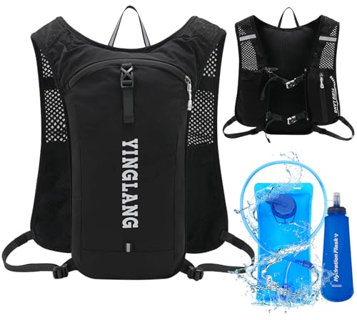 Chaleco Running+Bolsa De Agua De 2L+Cantimplora Plegable De 500ML, Chaleco Hidratacion Trail Running Muy Ligera, Ideal para Trekking, Senderismo O Ciclismo