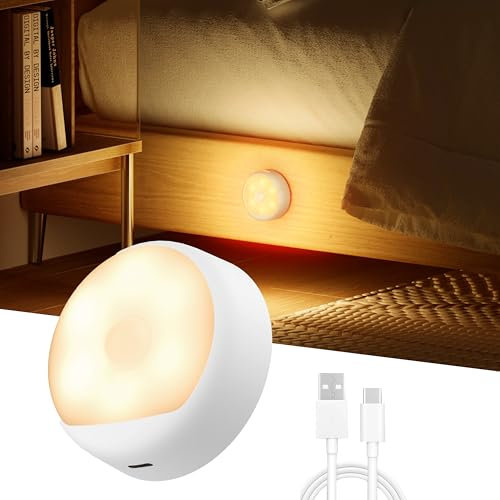 Rechargeable Motion Sensor Night Light, 2700K Warm Closet Light with Auto Dusk to Dawn & 120° Detection, 750mAh 180-Day Battery, USB-C Charging for Wardrobe, Kitchen, Stairs, Bedroom, Hallway, Nursery
