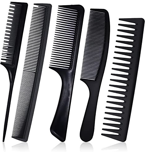 Juego de 5 peines para el pelo, peine de dientes de barbero con mango, peine antiestático de dientes gruesos, peine fino y ancho para hombres y mujeres con dientes grandes