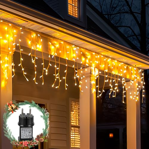 Aigostar Cortina de Luces LED, Cascada Luminosa 3M+5M, Blanco Cálido/Frío, IP44 Impermeable, 8 Modos, 100 LED - Ideal para Habitación Infantil, Terraza, Camping, Citas Románticas