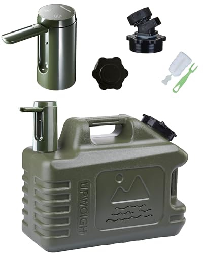 UPWOIGH 5 Gallon Water Jug with Automatic Touch Control Pump (1 Pump Included), Truly Leak-Proof BPA-Free Water Container with Spigot, Type-C Rechargeable Military Green Water Pump for Camping Hiking