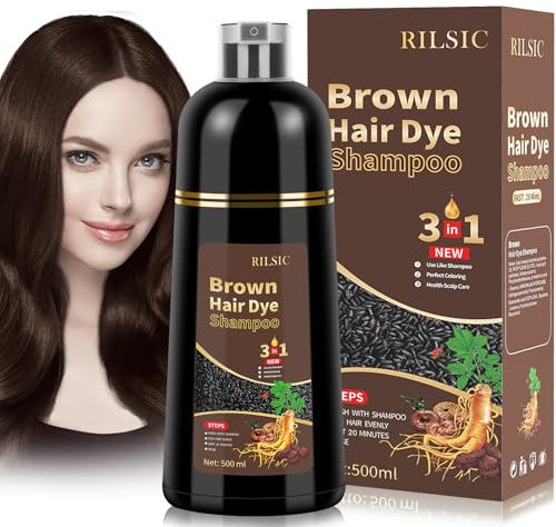 Shampoo Colorante, 500ml Shampoo Tinta per Capelli Bianchi, Shampoo per Tinture Capelli 3 in 1, Shampoo Colorante Istantaneo, Tintura per Capelli Bianchi, Tintura per Capelli Donna Uomo (Marrone)