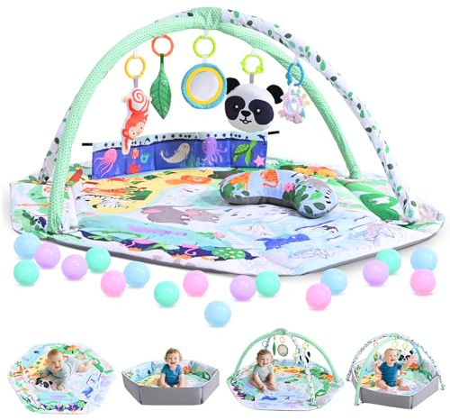 8-in-1 Faltbare Spielbogen Baby Spieldecke Mit Entwicklungszonen,Interaktive Sensorik Spielzeug Multifunktionsspielbogen,Krabbeldecke für Baby zur Motorik&Sinnesförderung, Babyspielzeug 0-18 Monate