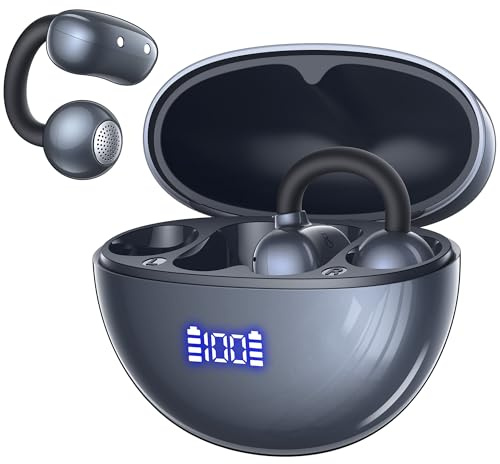 CAPOXO Auricolari Bluetooth Open-Ear con Clip – Cuffie Sportive 5.4, Ultra-Leggere 4,8g, 48h Autonomia, IPX7, Display LED, Ideali per Corsa, Ufficio e Occhiali