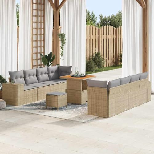 Ensemble de canapés de jardin en rotin synthétique, 11 pièces, beige/gris clair, 80 x 80 x 71 cm, canapé salon modulaire avec espace de rangement pour terrasse, balcon, extérieur, groupe de sièges