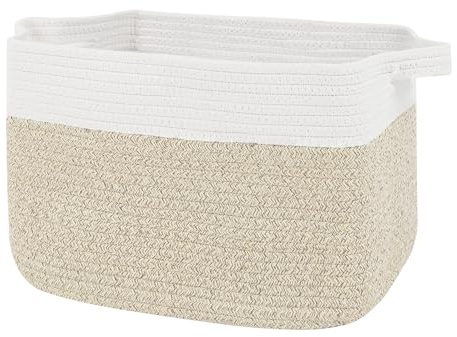 Flaxarne Bianco Cesta Biancheria Sporca Intrecciato in Cotone,Cesto Portaoggetti Rettangolare,Cestini Multiuso per Casa e Giochi,38x25x23cm