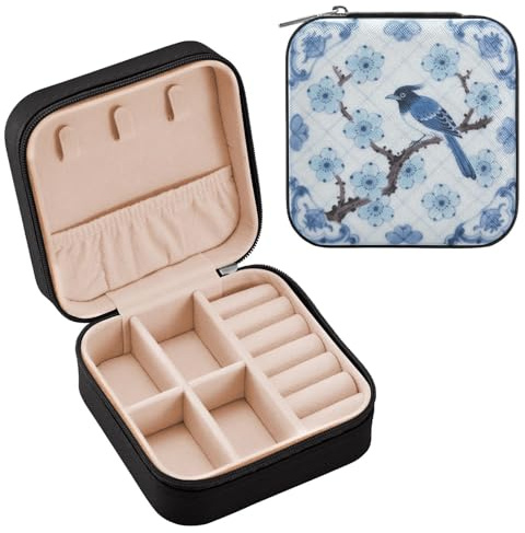 miaozhen Boîte de rangement à bijoux en porcelaine bleue avec oiseau chinois pour femme