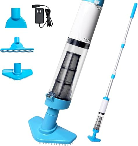Aspiratore per piscina con batteria, 3 in 1, senza fili, con asta telescopica, aspirapolvere per piscina ricaricabile, per piccole piscine, spa e vasche idromassaggio, 90 minuti di autonomia, blu