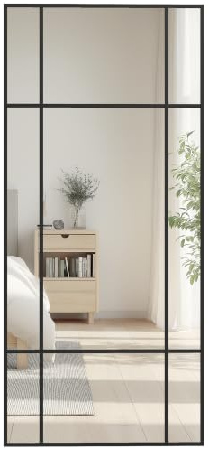 HOMCOM Rectangle Wall Mirror 110 x 50cm Window Style Vanity Mirror Black | Metal Frame, Vertical or Horizontal Hanging, Living Room, Bedroom, Entryway