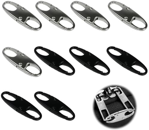 10 Piezas Tiradores Cremallera, Repuestos de Cremallera en Aleación de Zinc Negro y Plata, Tirador Universal para Bolsas, Mochilas y Equipaje, Accesorios para Reparación y Uso Diario