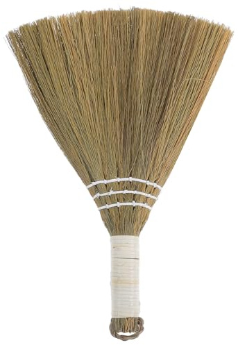 PATKAW Escoba de Mano Pequeña de Paja Natural Color Claro 20x28 Cm, Ligera y Tejida Manualmente para Limpieza Doméstica, Adecuada para Interiores, Escritorio y Recogida de Polvo y Pelos