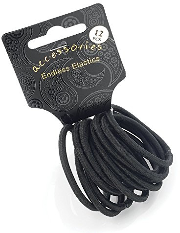 Black Thick Snag Free Endless Hair Elastics Bobbles Hair Bands, 12 Count (Pack of 1)