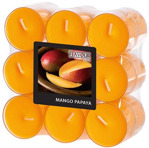 GALA Flavour by Duftlichte Ø 38 mm, 24 mm pfirsich - Mango-Papaya in Polycarbonathülle 96984 Duftkerzen Teelichter Duft-Teelichter, 18 Stück