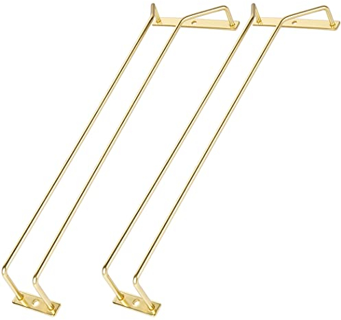 Dianoo Portabicchieri da vino dorato da 40,5 cm, sotto l'armadio, scaffale per calici, supporto per calici da appendere per bar cucina, 2 file singole