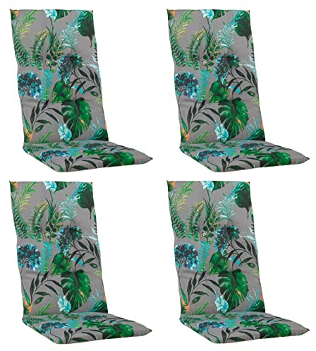 Gartenstuhlauflagen Hochlehner 4er Set - 118 x 48 cm - Pflanzenmotiv - Baumwolle - Polyester - Sesselauflage Sitzpolster Stuhlauflage