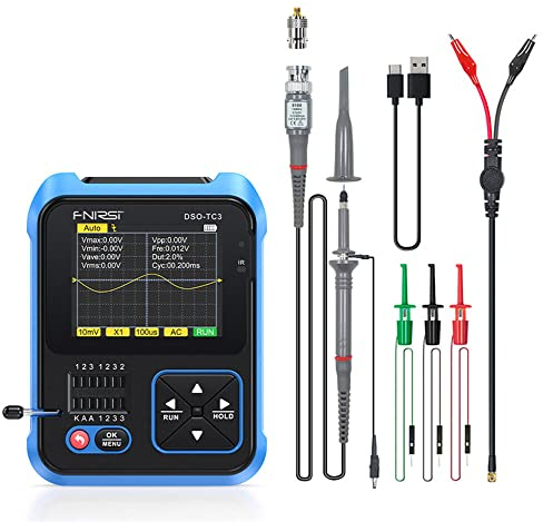 SHAVINGFUN 3 in 1 Digitales Oszilloskop,Tragbares Handoszilloskop 500kHz Bandbreite,USB Wiederaufladbar Digitaltransistortester Oszilloskop mit 2,4 Zoll HD Farbbildschirm,PWM Rechteckausgang