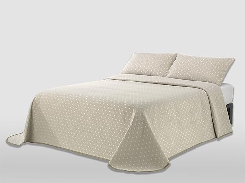 MANTAS MORA - Colcha Jacquard algodón Reciclado Combinado Tacto Natural Ligera y Transpirable diseño N14, 180x270cm, Beige