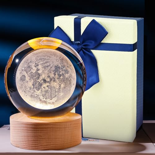 CECOMBINE Bola de cristal 3D con sistema solar, LED, base de madera, decoración para Navidad, Acción de Gracias y Día de San Valentín