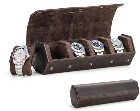 CONTACTS Watch Travel Case Leather Watch Box 4 Slot Hexagon Watches Roll for Men Watch Storage Organizer Watch Holder (for 4 Pcs Watch)