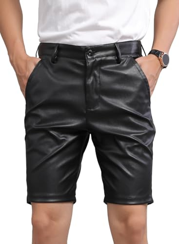 AIEOE Pantaloncini da uomo in pelle allentata in ecopelle cargo pantaloni corti rave pantaloncini in pelle calda punk retrò all'aperto gotico casual pantaloncini classici pantaloni in pelle con