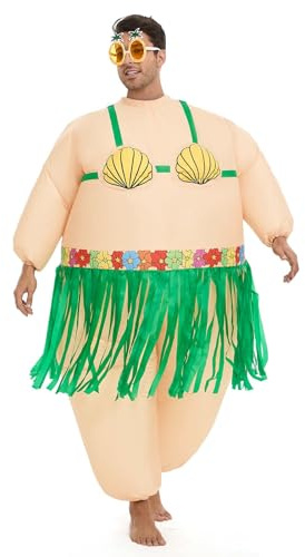 Spinosaurus Inflatable Luau Hula Skirt Costume,Hawaiian Themed Party Funny Blow Up Costumes for Adult Beach Inflatable Suit
