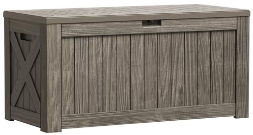 Greesum Outdoor Storage Box 120 Gallon Storage Bin with Lid for Patio Furniture, Garden Tools, Pool Supplies, Lockable, Waterproof and UV Resistant, Coffee