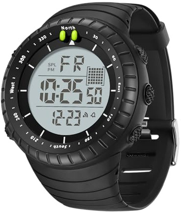 Orologio sportivo digitale per uomo, impermeabile, tattico, con retroilluminazione LED, allarme, data, orologio militare da uomo, nero/bianco