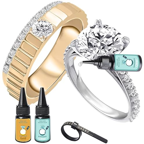 Kueroami Ajusteur de bague pour anneaux lâches, résine UV réducteur taille 0,5 à 3 tailles, adhésif invisible protège-alliance, application facile bijoux mariage Personnalisables (Clear-gold)
