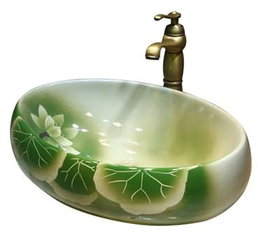 XFZJCHAP Bathroom Vessel Sink Bowl Basin Ceramic Oval Square Washbasin Lotus Washbasin Hand-painted Antique Bathroom Sink Bathroom Countertop Basin with Accessories Lavatory Above Counter V