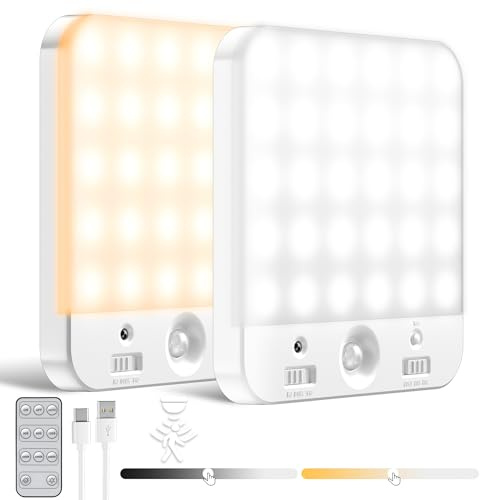 Underbyggnad, kök, LED, 2 stycken, uppladdningsbar lampa med rörelsedetektor med fjärrkontroll, trappbelysning, trådlös, sensornattlampa för sovrum, hall, källare, skåp och garderob