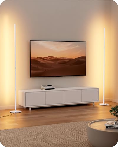 EDISHINE 2 st kontinuerlig variabel intensitet stående golvlampa, 3 000 K varmvitt ljus, hörngolvlampa med fotströmbrytare, modern atmosfär för sovrum, vardagsrum
