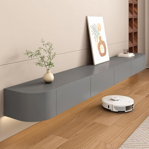 Aipunlus Mobile TV a Parete in Legno Massello, Mobile Sotto TV Sospeso, Design Moderno, Struttura Sospesa per Soggiorno/Camera da Letto, Legno Naturale e Costruzione Resistente (Grigio, 120cm/47.2in)
