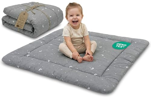 Totsy Baby Tapis d'eveil Chambre Bebe - Matelas de Sol Enfant pour eveil Jeux au de Parc Tapis en Coton et Epais pour bébé et Enfants 100 cm Certificat Oeko-Tex Lune